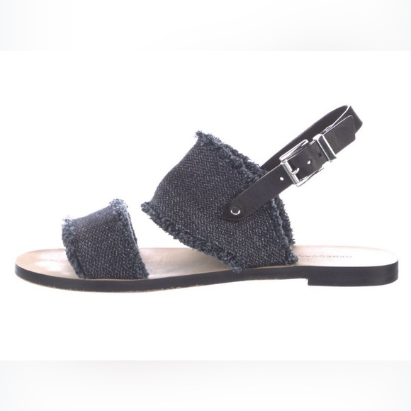 Rebecca Minkoff Emery Denim Raw Edge Sandals with Black Ankle Strap Size 7 - Picture 1 of 12